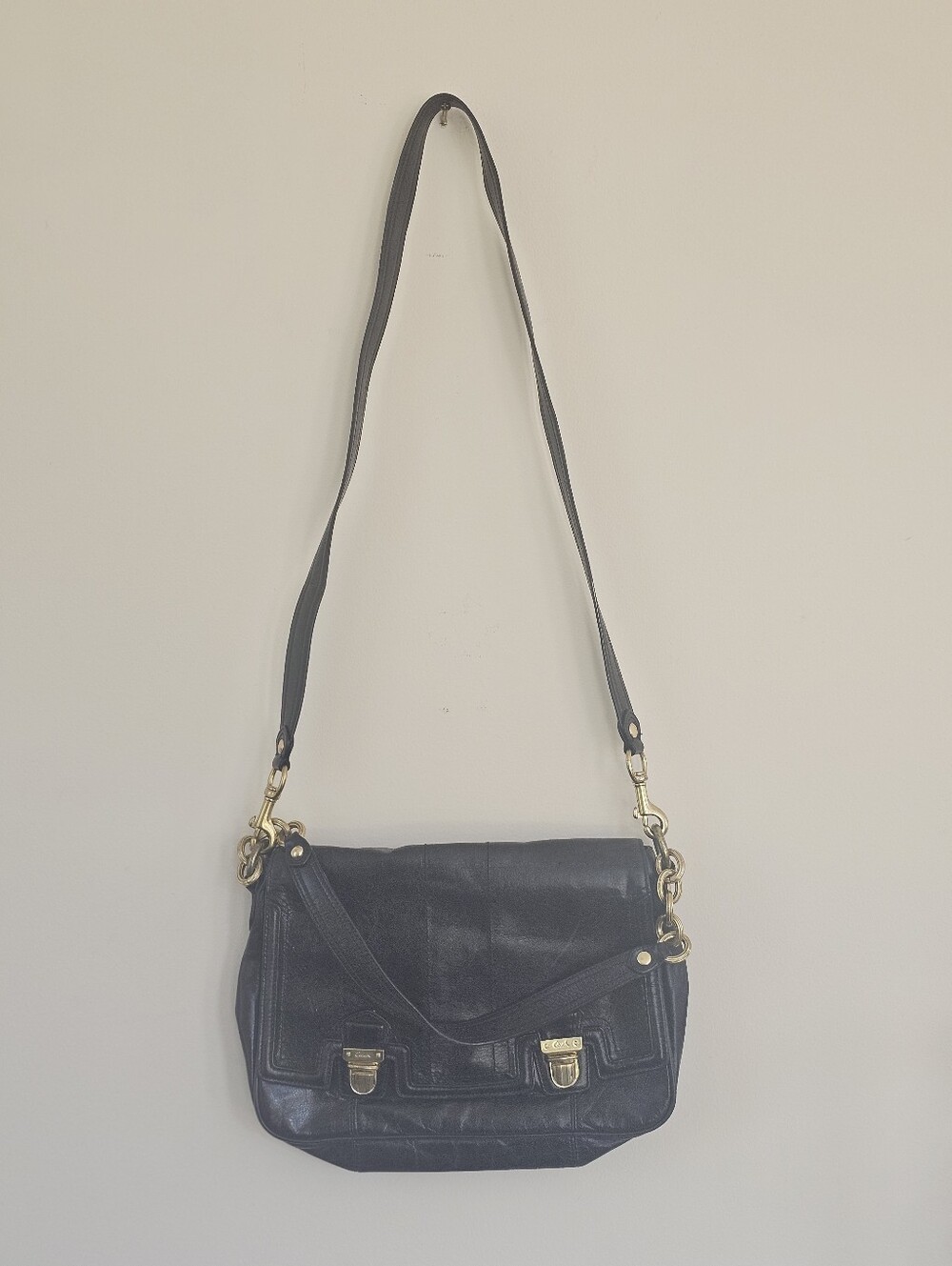 Vintage Coach Poppy Leather Pushlock Flap Bag #17925 Black Convertible Crossbody - Picture 4 of 16